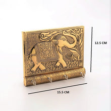 Wooden Key Holder for Home Decor Stylish Metal Gold Antique Elephant Design (1 Pc) - luckystorebuy.in