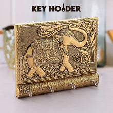 Wooden Key Holder for Home Decor Stylish Metal Gold Antique Elephant Design (1 Pc) - luckystorebuy.in