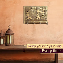 Wooden Key Holder for Home Decor Stylish Metal Gold Antique Elephant Design (1 Pc) - luckystorebuy.in