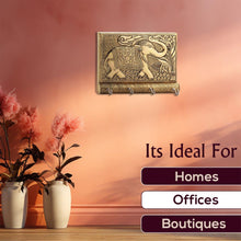 Wooden Key Holder for Home Decor Stylish Metal Gold Antique Elephant Design (1 Pc) - luckystorebuy.in
