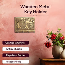 Wooden Key Holder for Home Decor Stylish Metal Gold Antique Elephant Design (1 Pc) - luckystorebuy.in