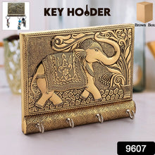 Wooden Key Holder for Home Decor Stylish Metal Gold Antique Elephant Design (1 Pc) - luckystorebuy.in