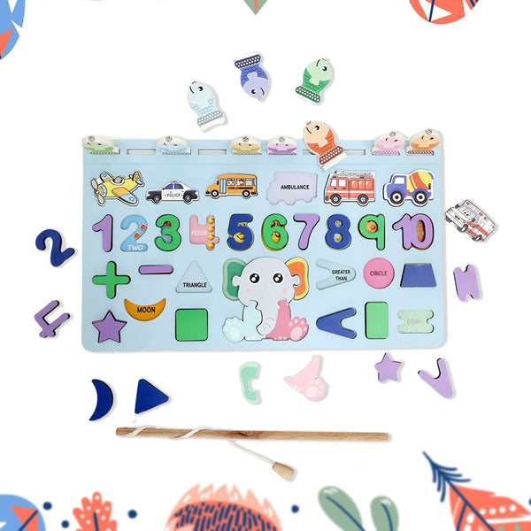 Wooden Number Puzzle Match Board and magnetic rod - luckystorebuy.in
