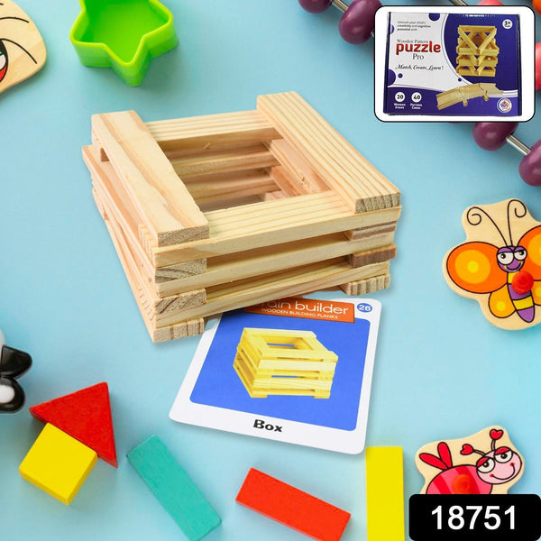 Wooden Pattern Brain Puzzles 20 Pcs Wooden Strips, 40 Pattern Cards (1 Set) - luckystorebuy.in