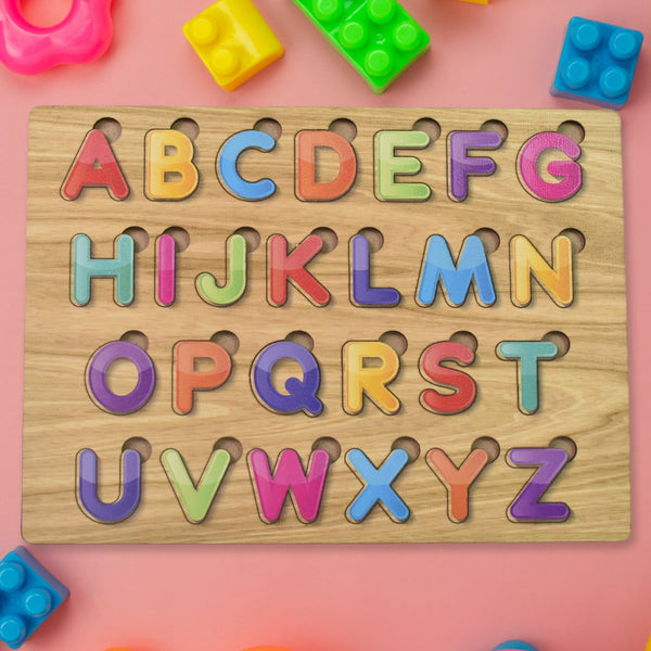 Wooden Puzzle Board ABC Letters Shapes Educational Learning Toys (1 Set) - luckystorebuy.in