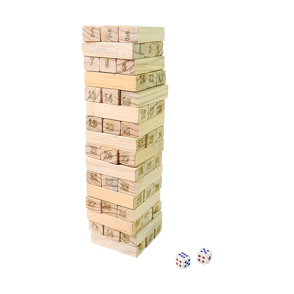 Wooden Tumbling Stacking Tower Game, Zenga tower (48 Pcs Blocks 2 Dices) - luckystorebuy.in