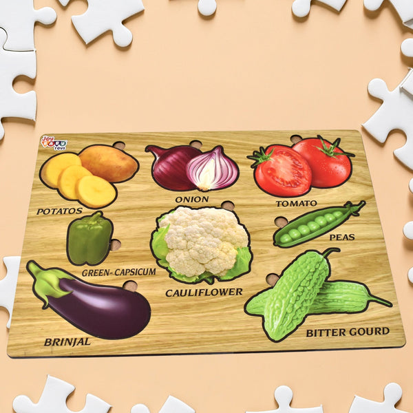 Wooden Vegetable Puzzle Learning Educational Board (1 Set / 28×20 Cm) - luckystorebuy.in