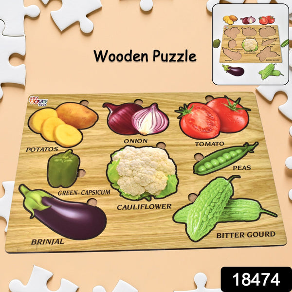 Wooden Vegetable Puzzle Learning Educational Board (1 Set / 28×20 Cm) - luckystorebuy.in