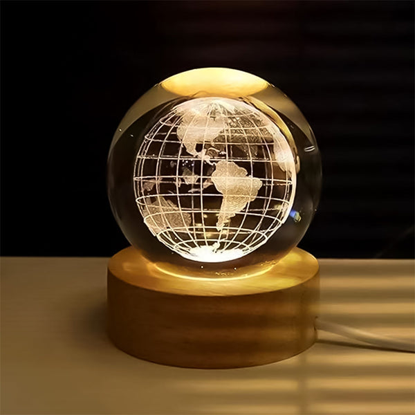 World 3D Crystal Ball lamps With Wood Base (1 Pc) - luckystorebuy.in